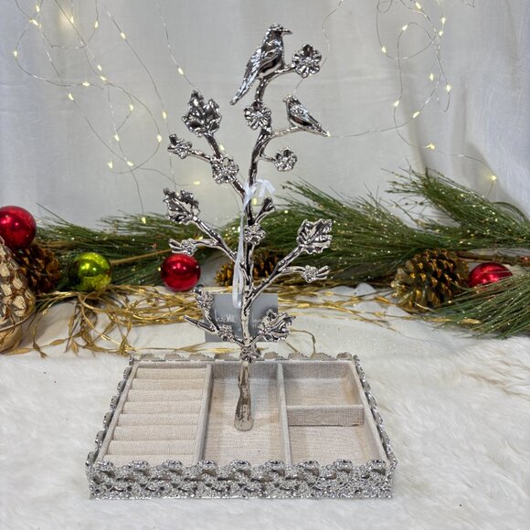 Nicole Miller Silver Metal Jewelry Birds Tree Necklace Ring Holder Stand Gift - Picture 2 of 7